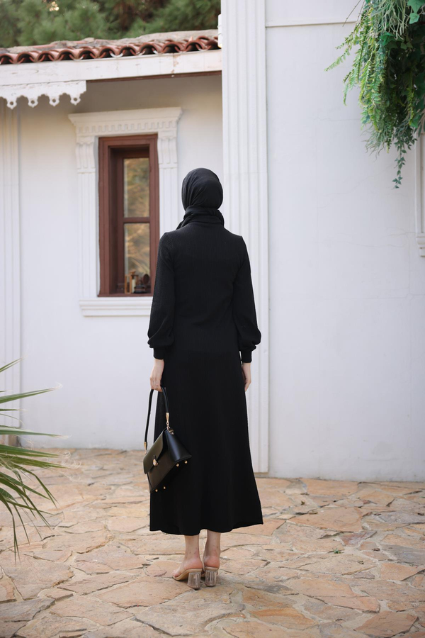 Boğazlı Triko Elbise - Siyah