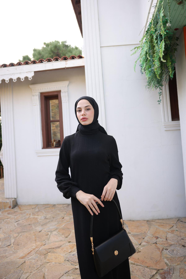 Boğazlı Triko Elbise - Siyah
