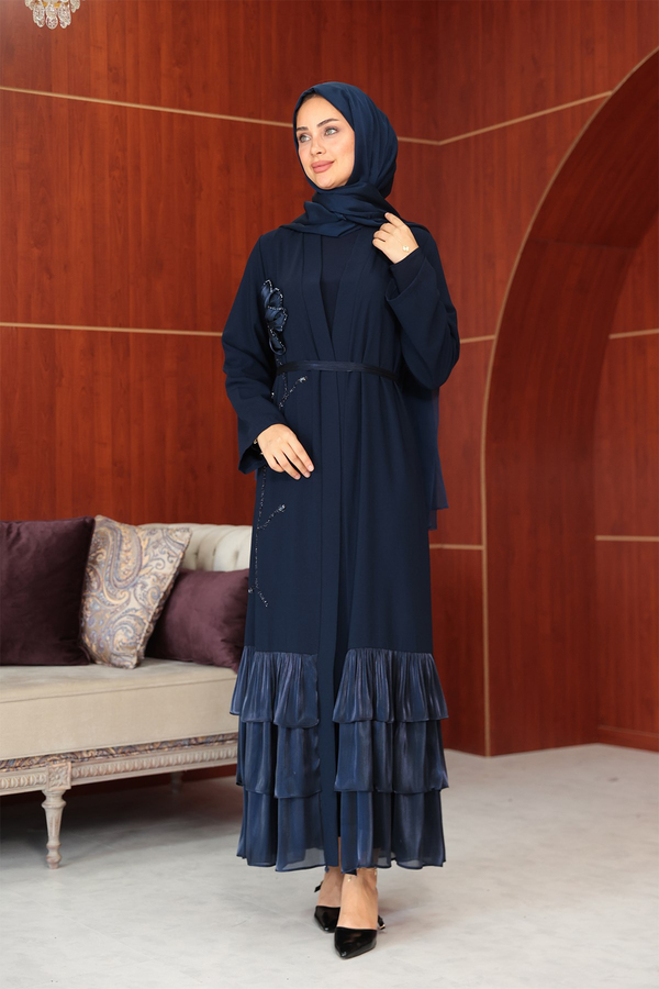 Çiçek Tasarım Detay Abaya - Lacivert