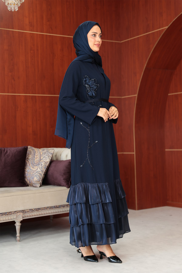 Çiçek Tasarım Detay Abaya - Lacivert