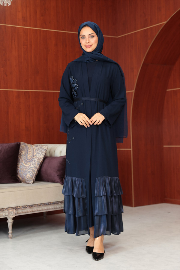 Çiçek Tasarım Detay Abaya - Lacivert