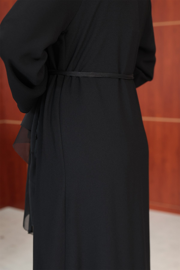 Çiçek Tasarım Detay Abaya - Siyah