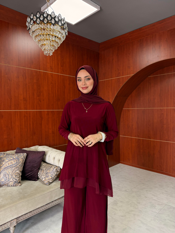 Defne Pantolonlu Takım - Bordo