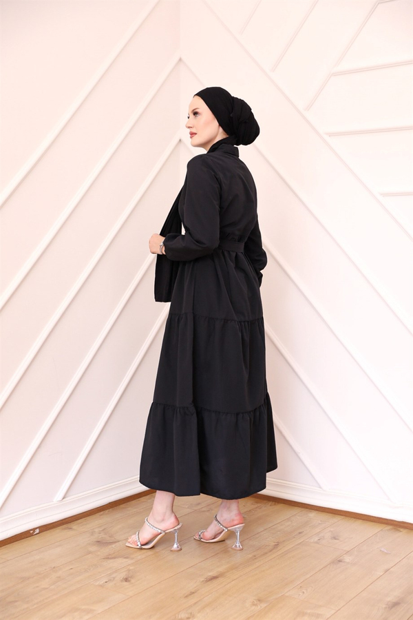 Button Detailed Terikoton Dress - Black