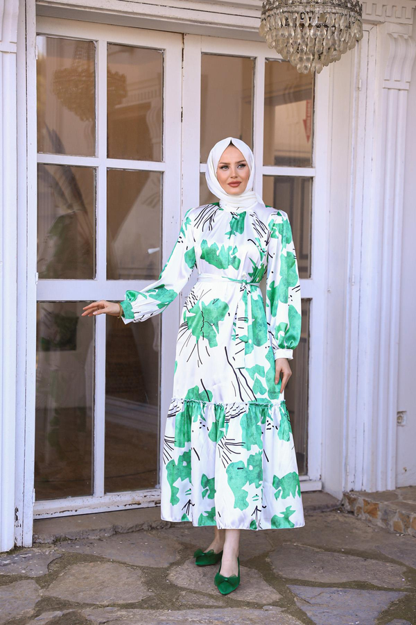 Emine Saten Elbise - Yeşil