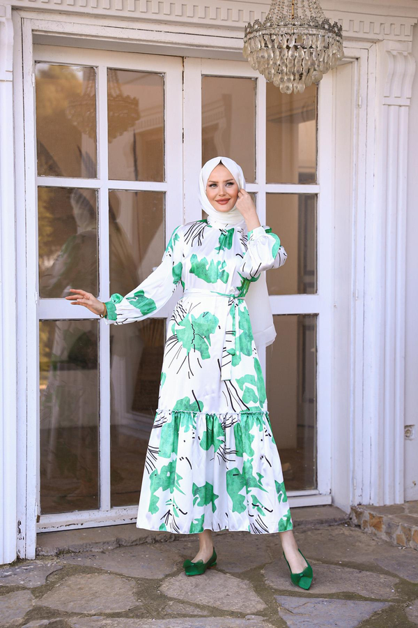 Emine Saten Elbise - Yeşil