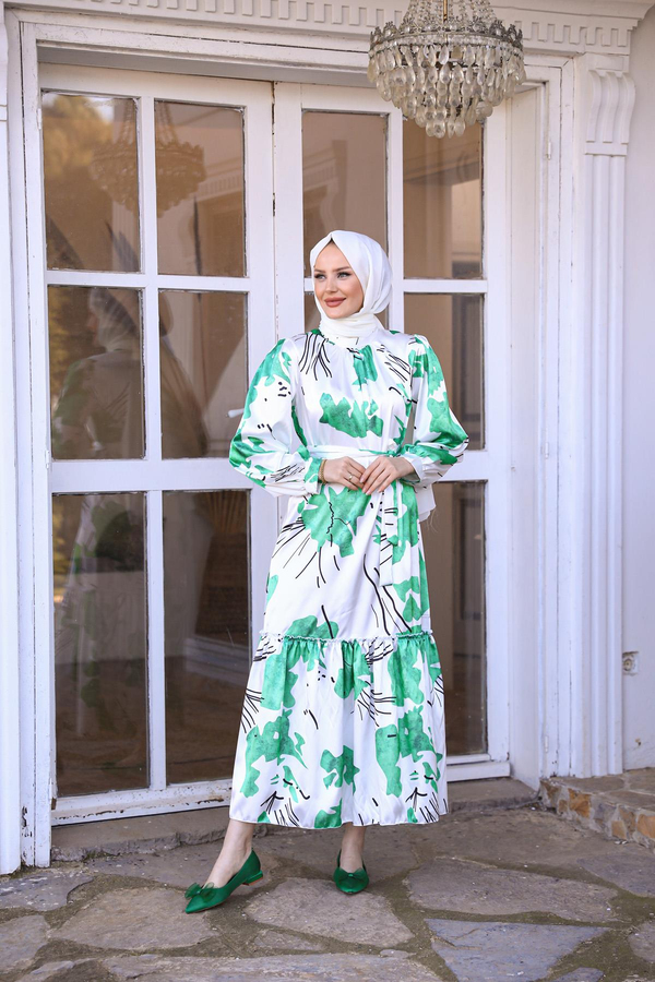 Emine Saten Elbise - Yeşil