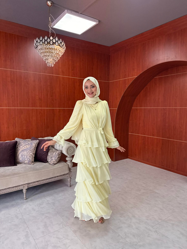 Esin Şifon Kat Abiye - Sarı