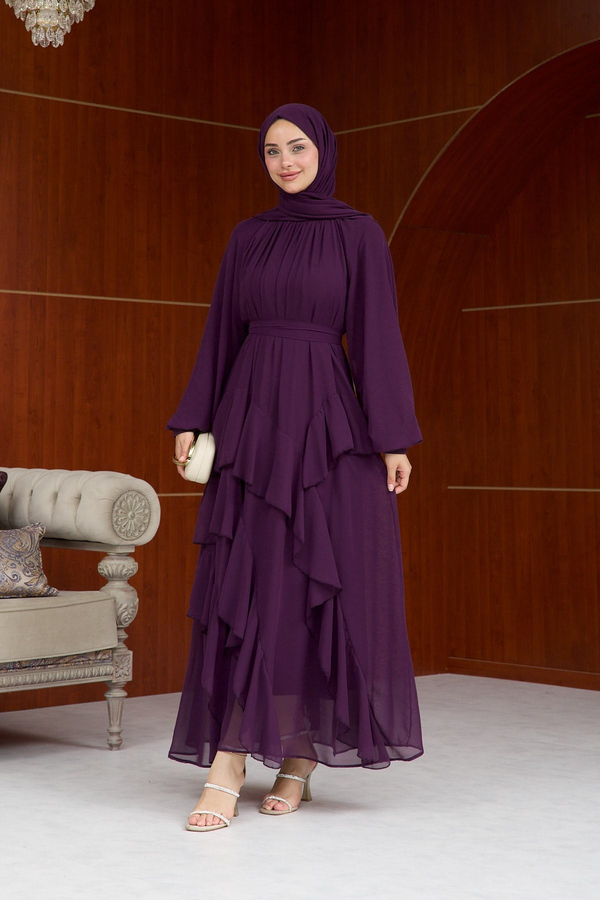 Eslem Şifon Abiye - Mürdüm