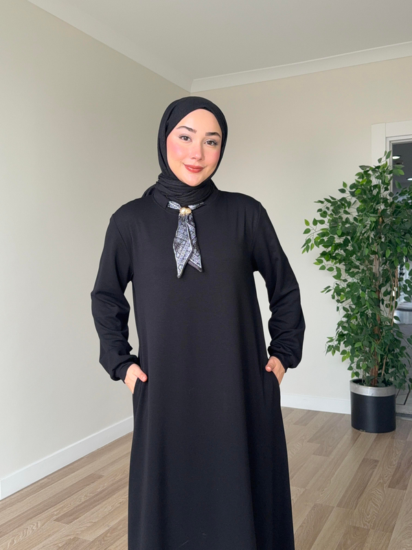 Fular Detay Oysh Elbise - Siyah