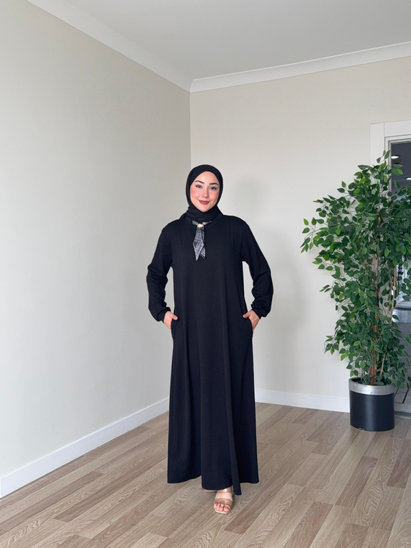 Fular Detay Oysh Elbise - Siyah