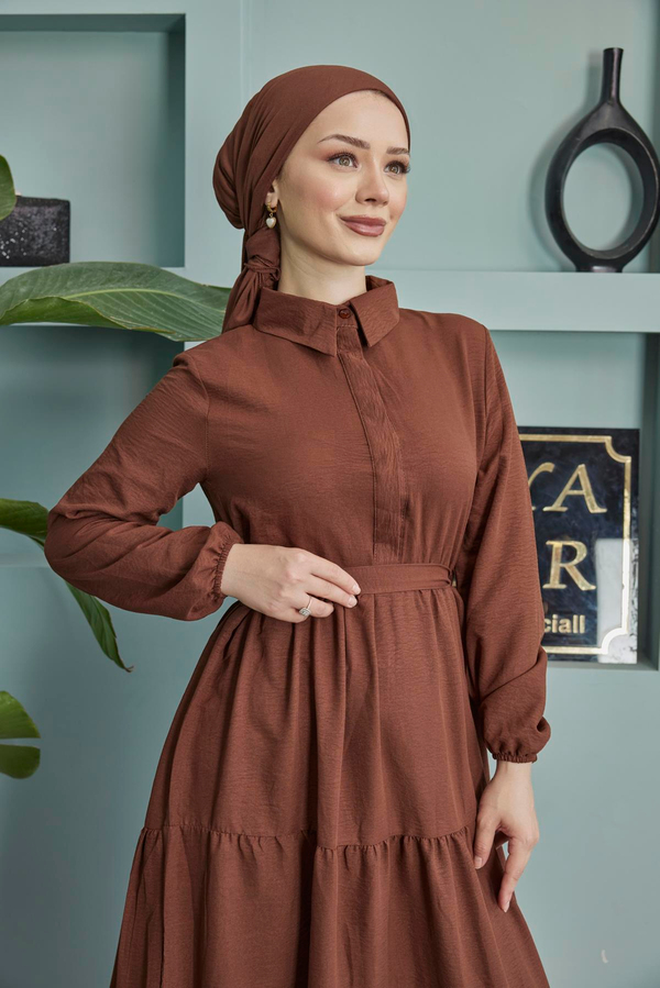 Gömlek Yaka Airobin Elbise - Kahverengi