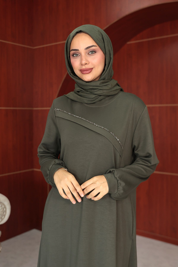 Gül Tasarım Elbise - Haki