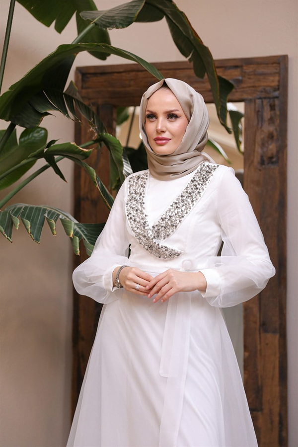 Halide Abiye - Beyaz