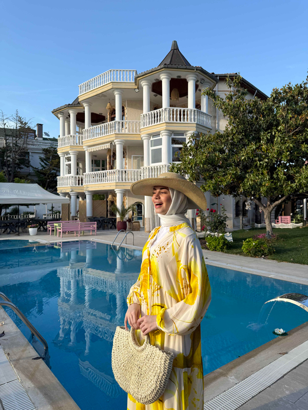 Karanfil Viskon Elbise - Sarı