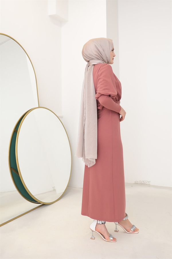 Dress with a Stone Belt - Salmon