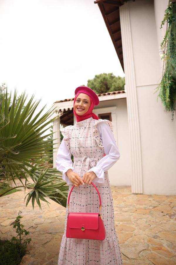 Kolu Pileli Bağlamalı Salopet Elbise - Krem