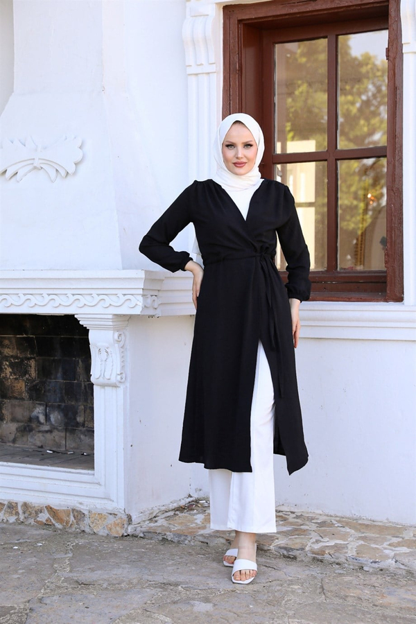 Sash Detailed Trench Coat - Black