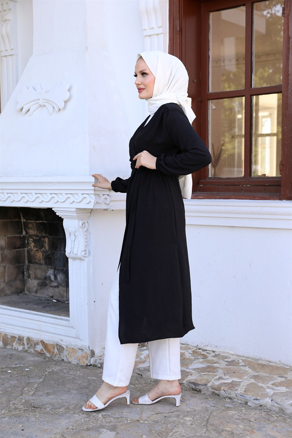 Sash Detailed Trench Coat - Black