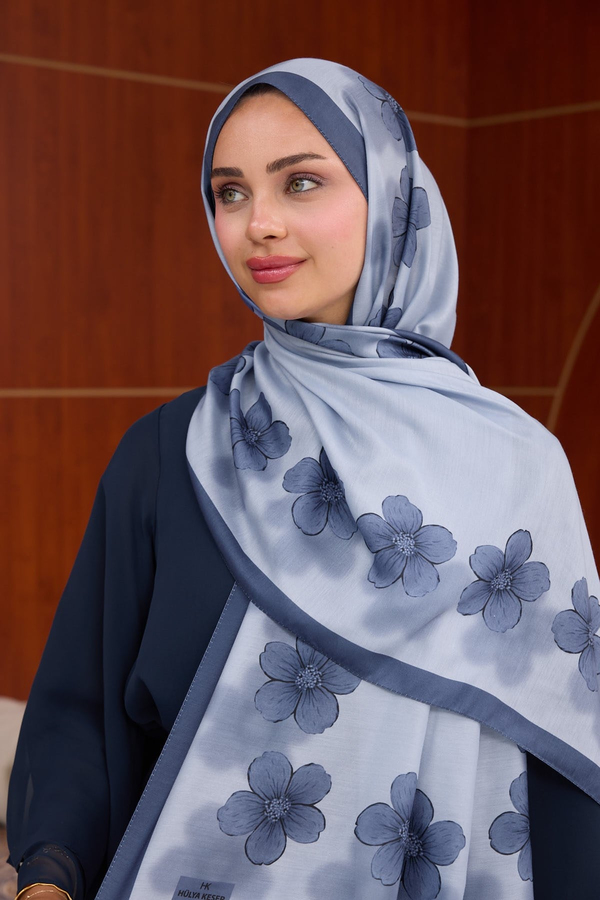 Larissa Çiçek Tasarım Şal ( 70 x 190 ) cm - İndigo