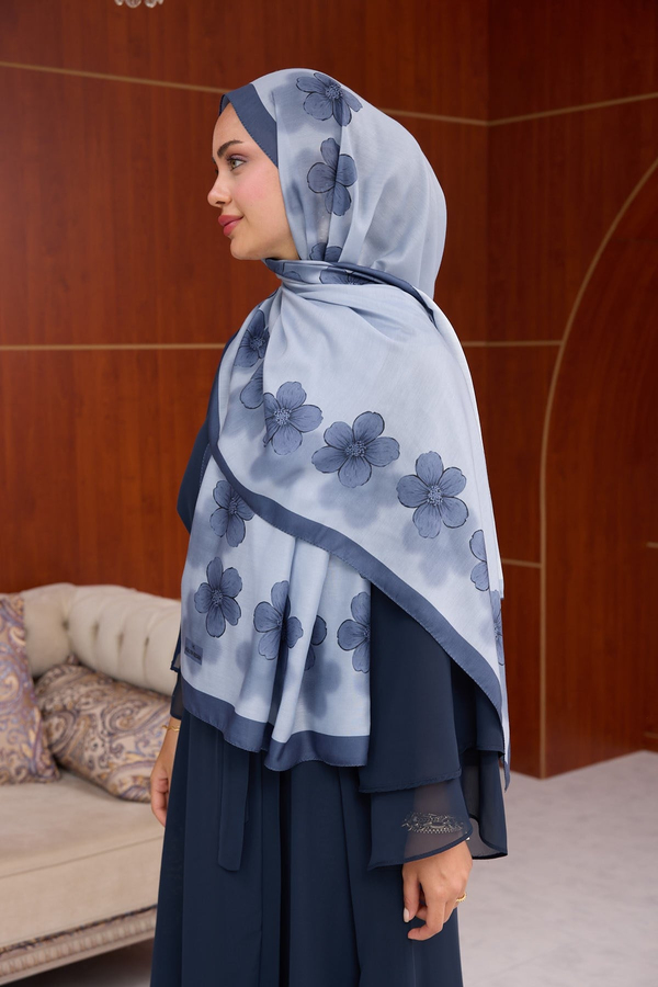 Larissa Çiçek Tasarım Şal ( 70 x 190 ) cm - İndigo