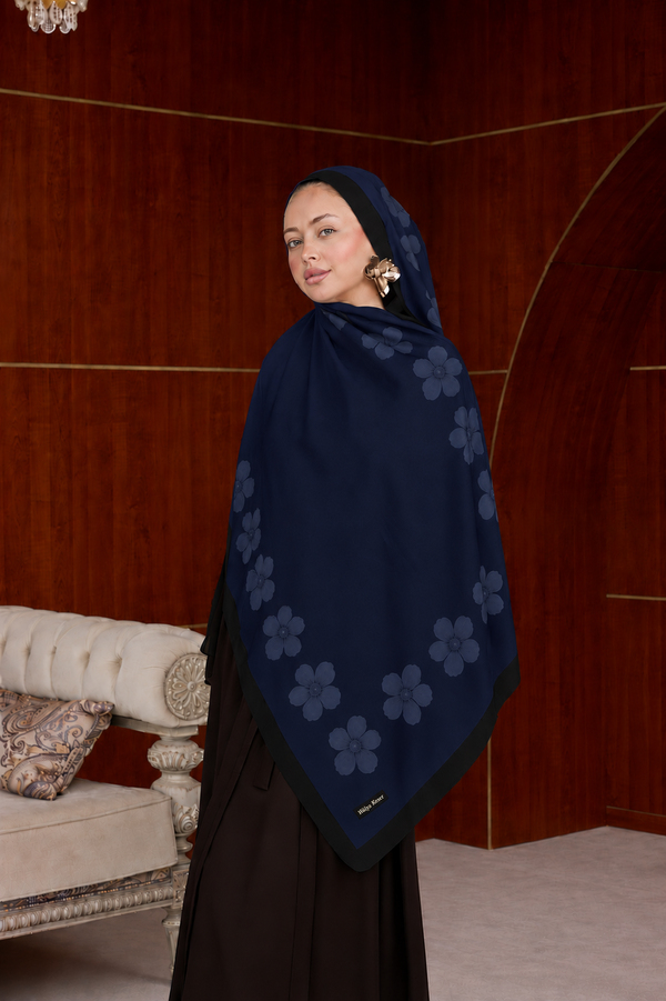 Larissa Çiçek Tasarım Şal ( 70 x 190 ) cm - Morcivert