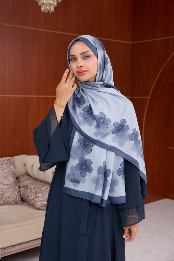 Larissa Çiçek Tasarım Şal ( 70 x 190 ) cm - İndigo