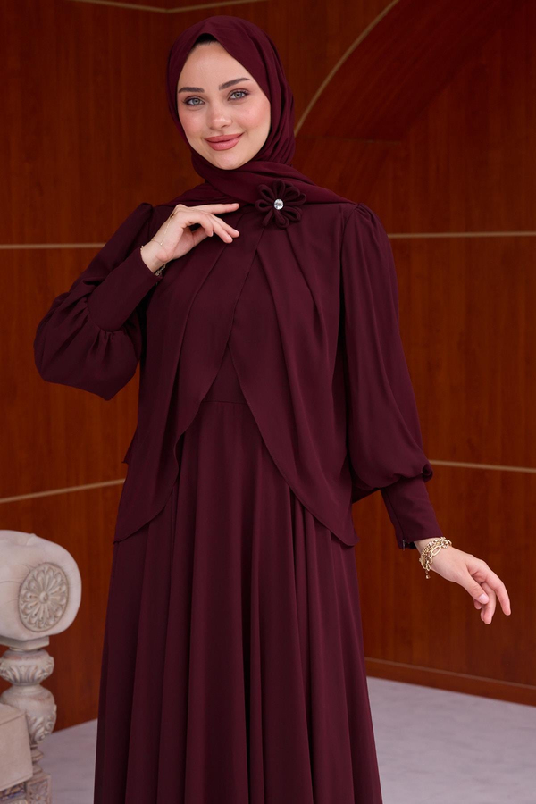 Lavin Şifon Elbise - Bordo