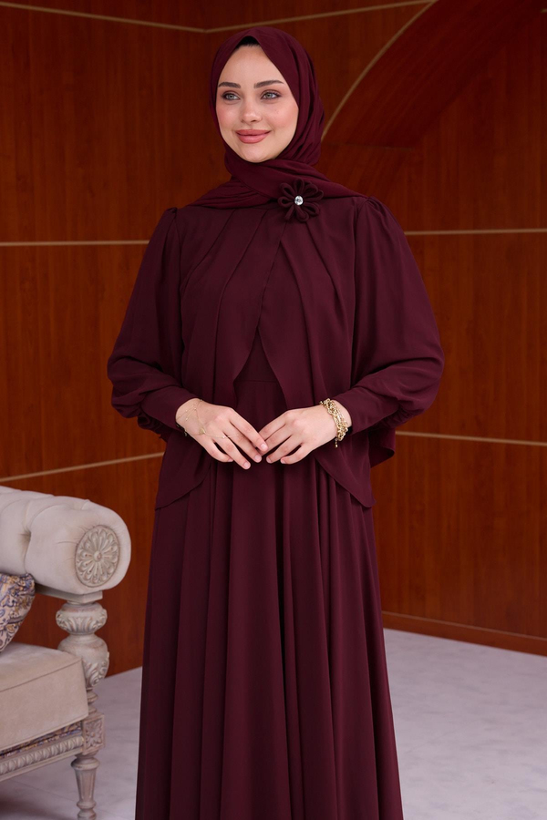 Lavin Şifon Elbise - Bordo