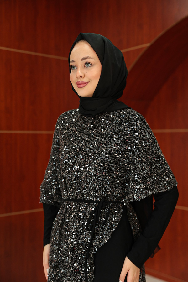 Masal Tasarım Payet Abiye - Siyah