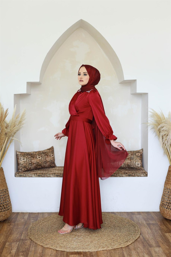 Nergis Kobe Kumaş Abiye - Bordo
