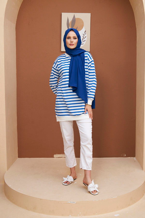 Renkli Sweatshirt - Saks Mavi