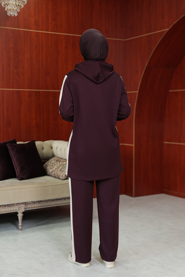 Semanur Çizgi  Detay Pantolonlu Takım - Bordo