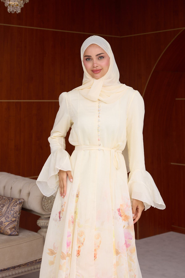 Sevda Çiçek Detay Tasarım Elbise - Sarı