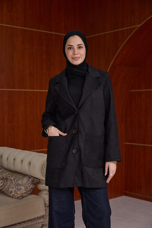 SÜET BLAZER CEKET - Siyah