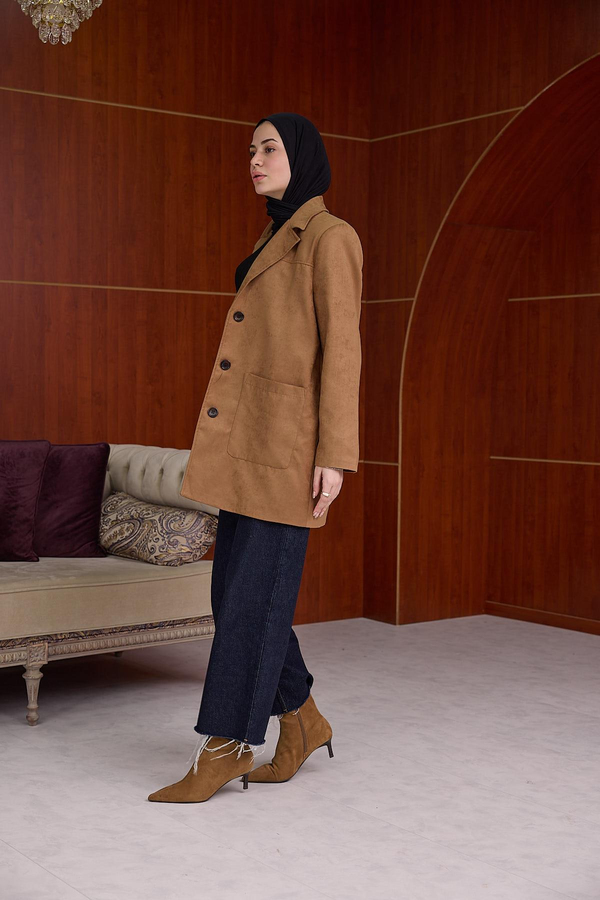 SÜET BLAZER CEKET - Taba