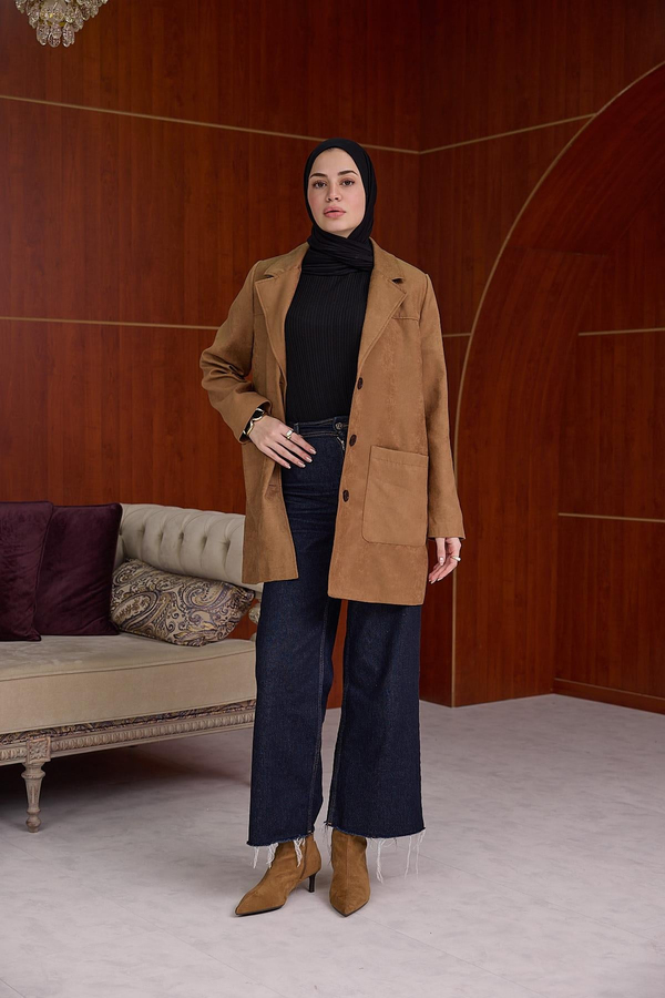 SÜET BLAZER CEKET - Taba