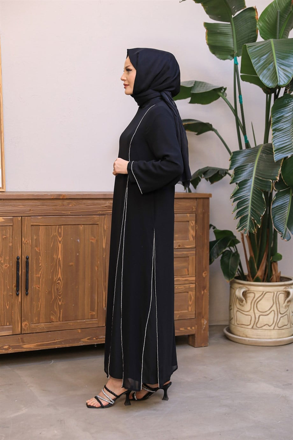 Taş Detay Abaya - Siyah
