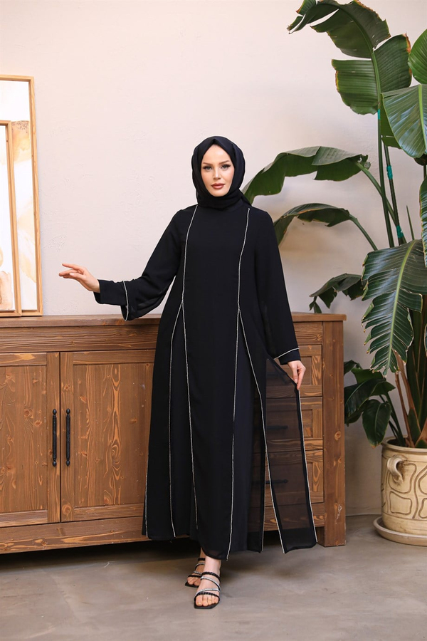 Taş Detay Abaya - Siyah