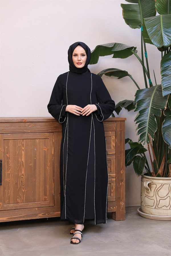 Taş Detay Abaya - Siyah