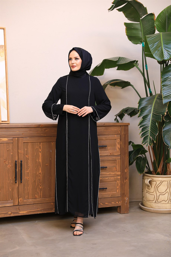Taş Detay Abaya - Siyah