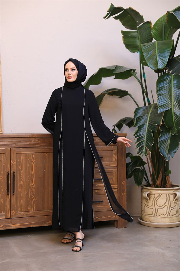 Taş Detay Abaya - Siyah