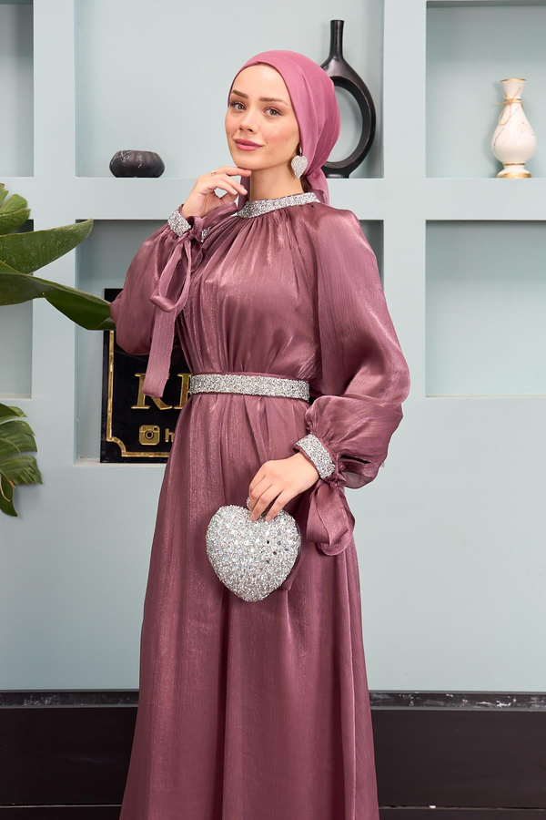 Taş Süsleme Detaylı Abiye - Gül