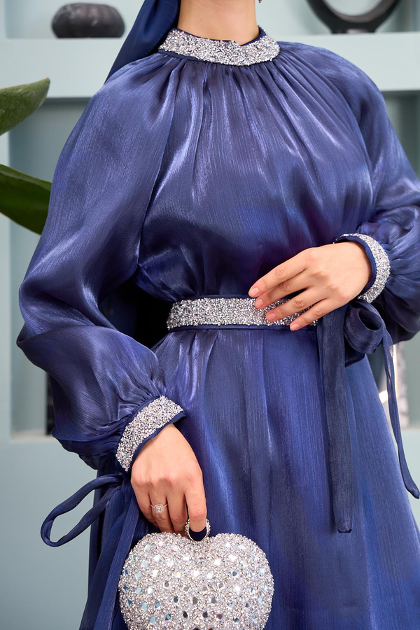 Taş Süsleme Detaylı Abiye - Lacivert
