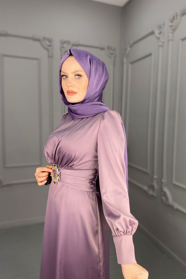 Zarif Saten Elbise - Lila