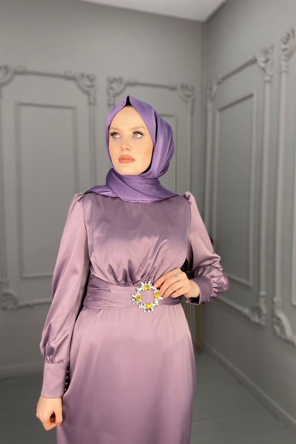 Zarif Saten Elbise - Lila