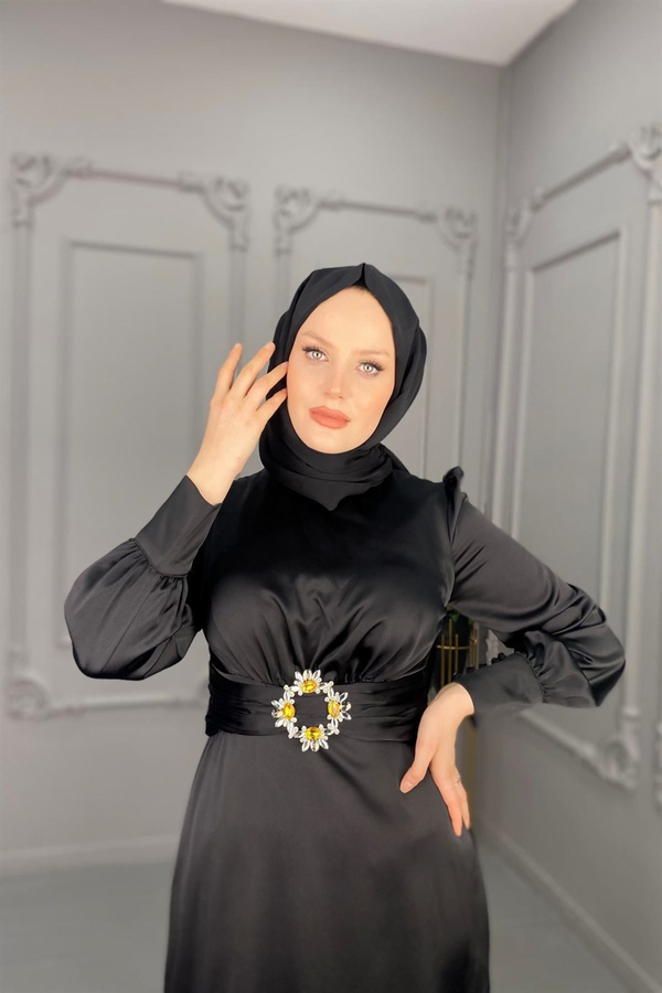 Zarif Saten Elbise - Siyah