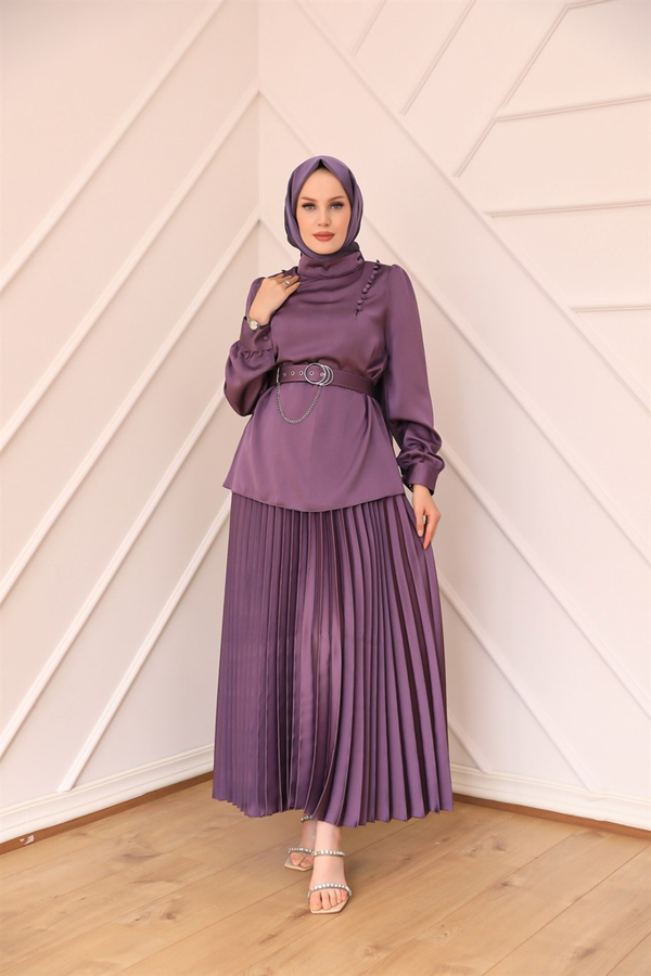 Belt Chain Detailed Suit - Purple