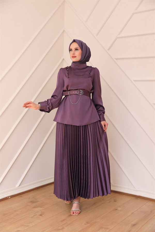 Belt Chain Detailed Suit - Purple