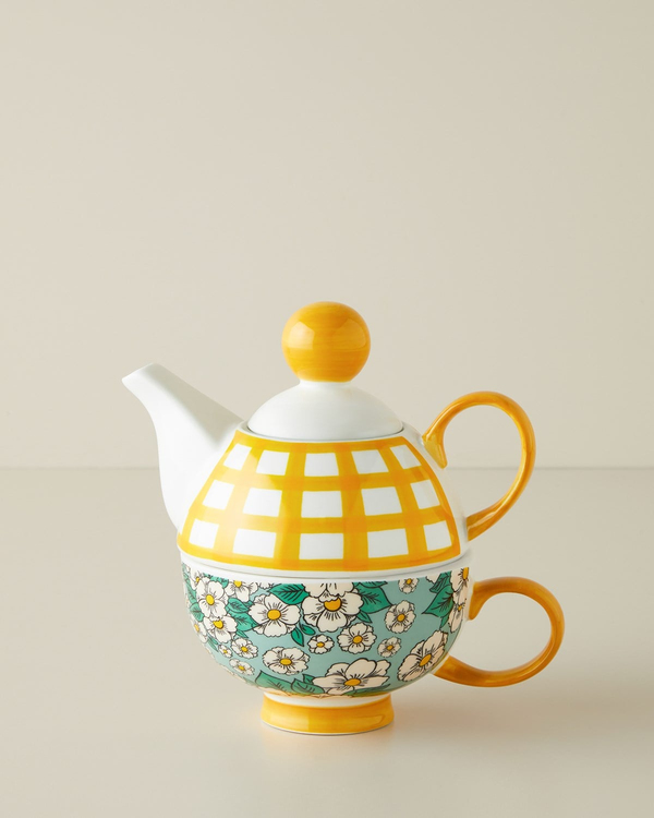 Country Whisper New Bone China Demlik Seti 380 – 260 ml Yeşil-Sarı - İkinci Alımda Yarı Fiyatına - 2. Alımda %50 İndirim